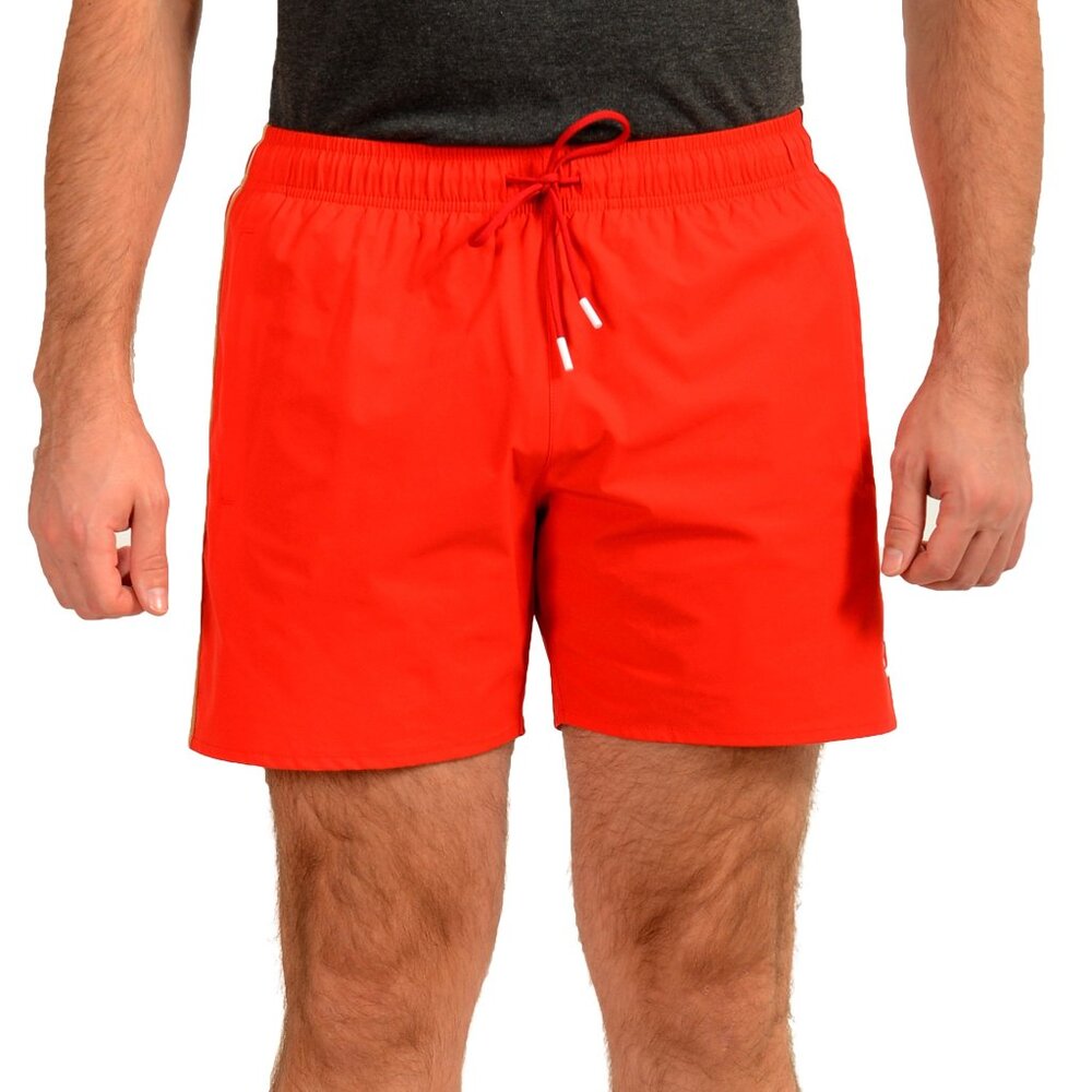 Hugo Boss Men's "Iconic" Red Logo Print Swim Board Shorts US M IT 50